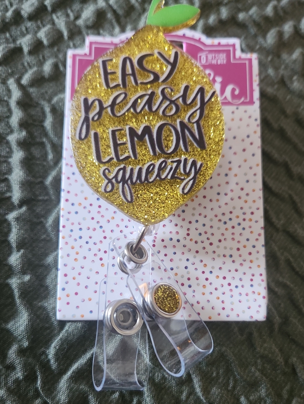 Easy Peasy Lemon Squeezy Glitter Badge Reel - Yellow